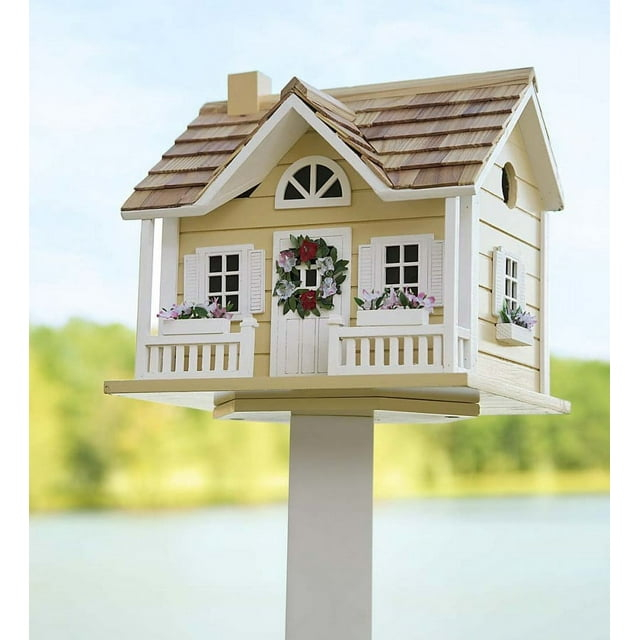 Plow & Hearth - Wreath Cottage Birdhouse with Pine-Shingled Roof