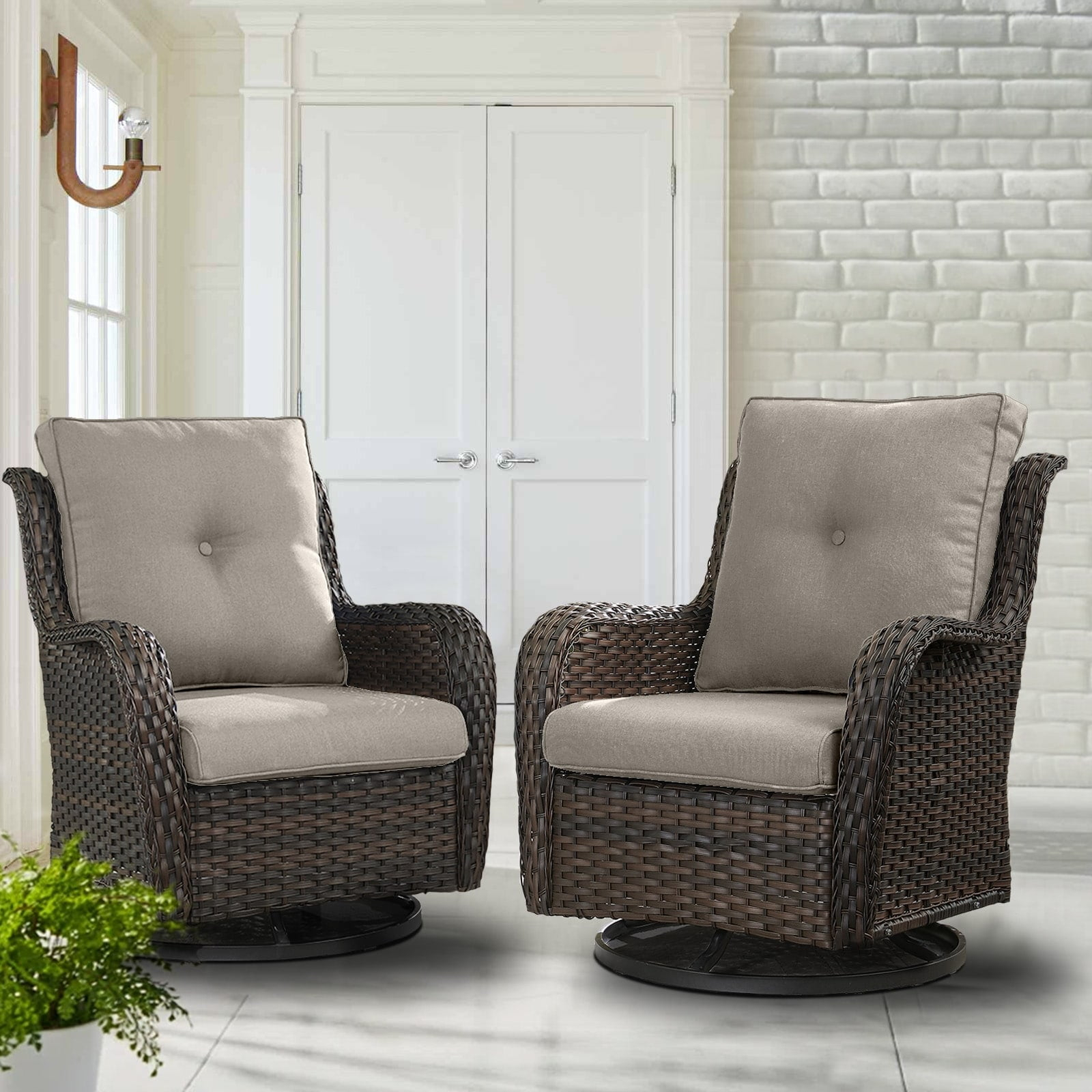 Pocassy  Outdoor Wicker Glider Swivel Club Chairs (Set of 2) Brown/Grey