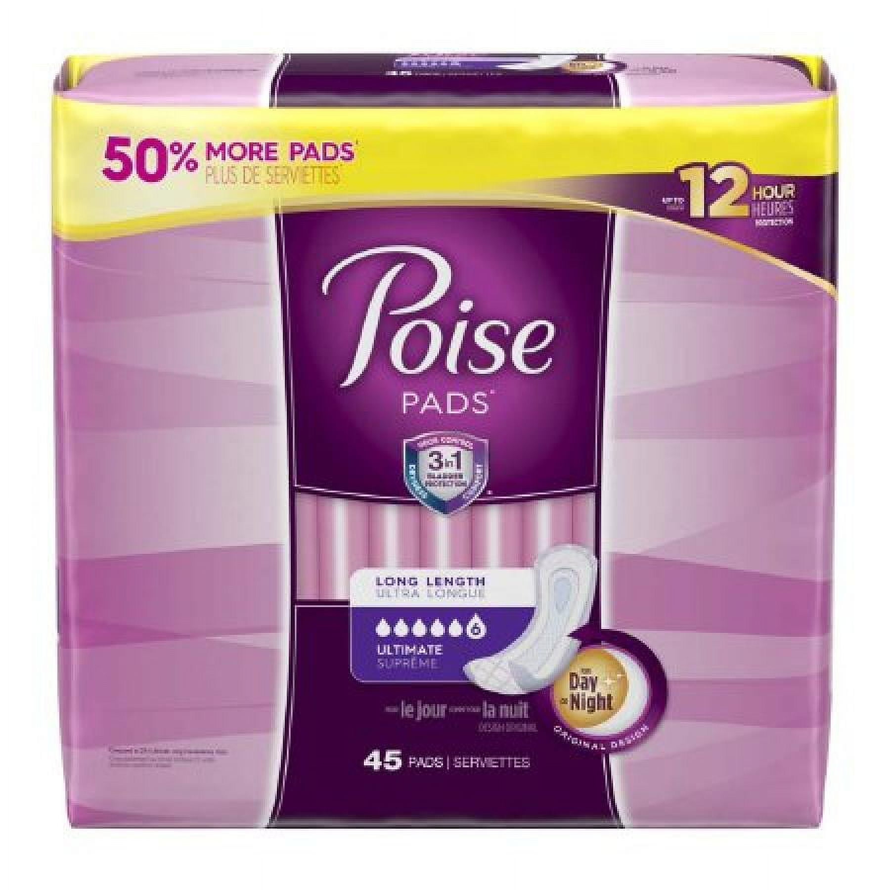 Poise Incontinence Pads for Women, 6 Drop Ultimate Absorbency, Long Length, 45 Count