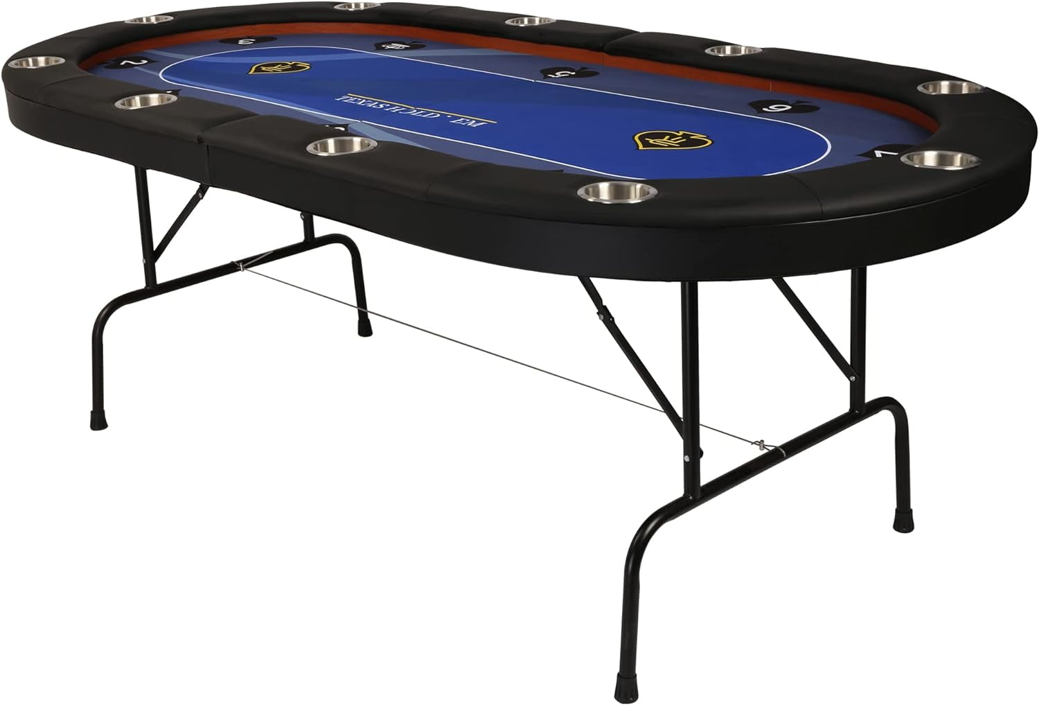 VEVOR 10 Player Poker Table Foldable, Portable Folding Card Board Game Table, Blackjack Texas Holdem Table with Padded Rails and Stainless Steel Cup Holders,Blue (84 in), Casino Leisure Table