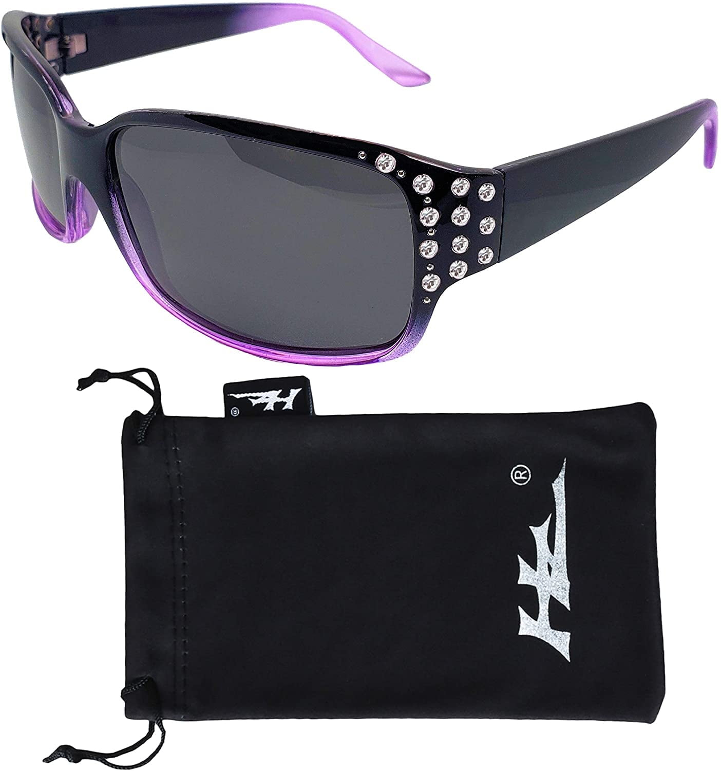 Polarized Sunglasses for Women - Premium Fashion Sunglasses - HZ Series Diamante Womens Designer Sunglasses (Black & Lavender, Dark Smoke)