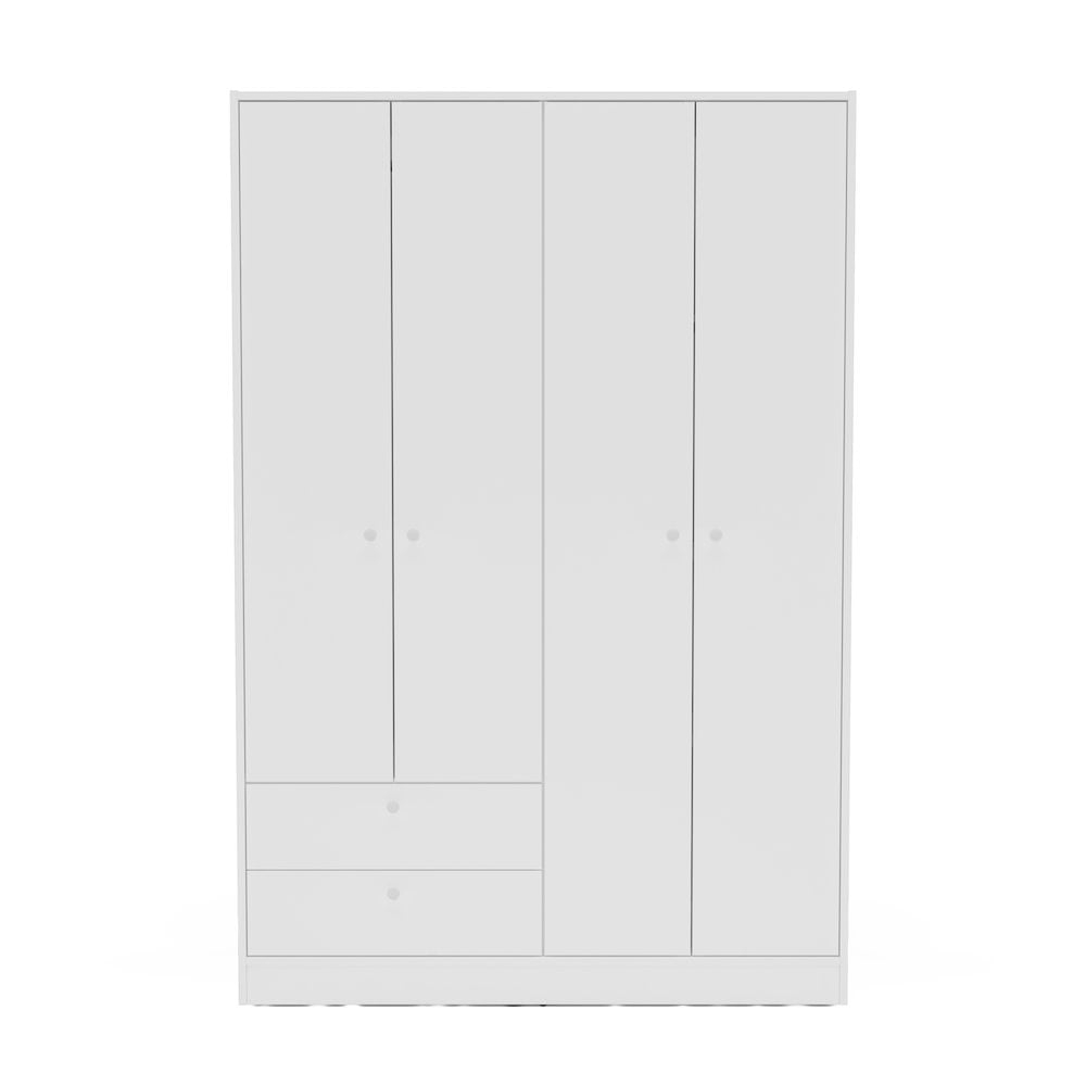 Polifurniture Denmark 71 in. 4 Door Modern Adult Armoire with 2 Drawers, Shelves and Hanging Rod, White Wood