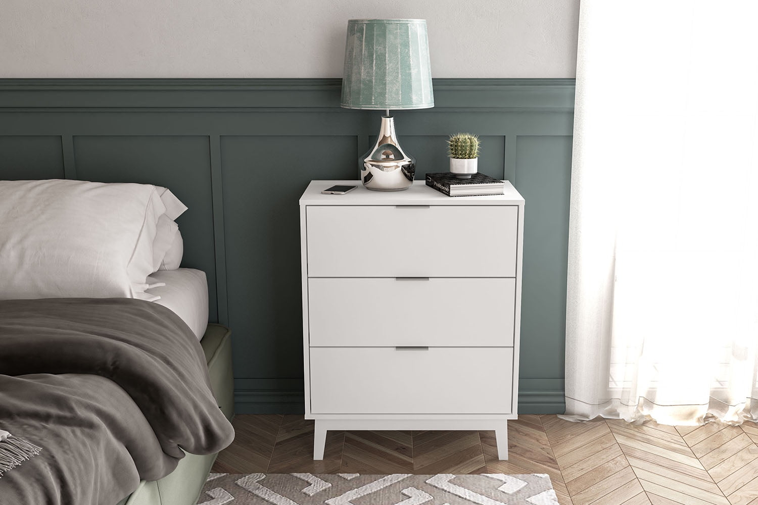 Polifurniture Victoria Modern 3 Drawer Wood Dresser, White