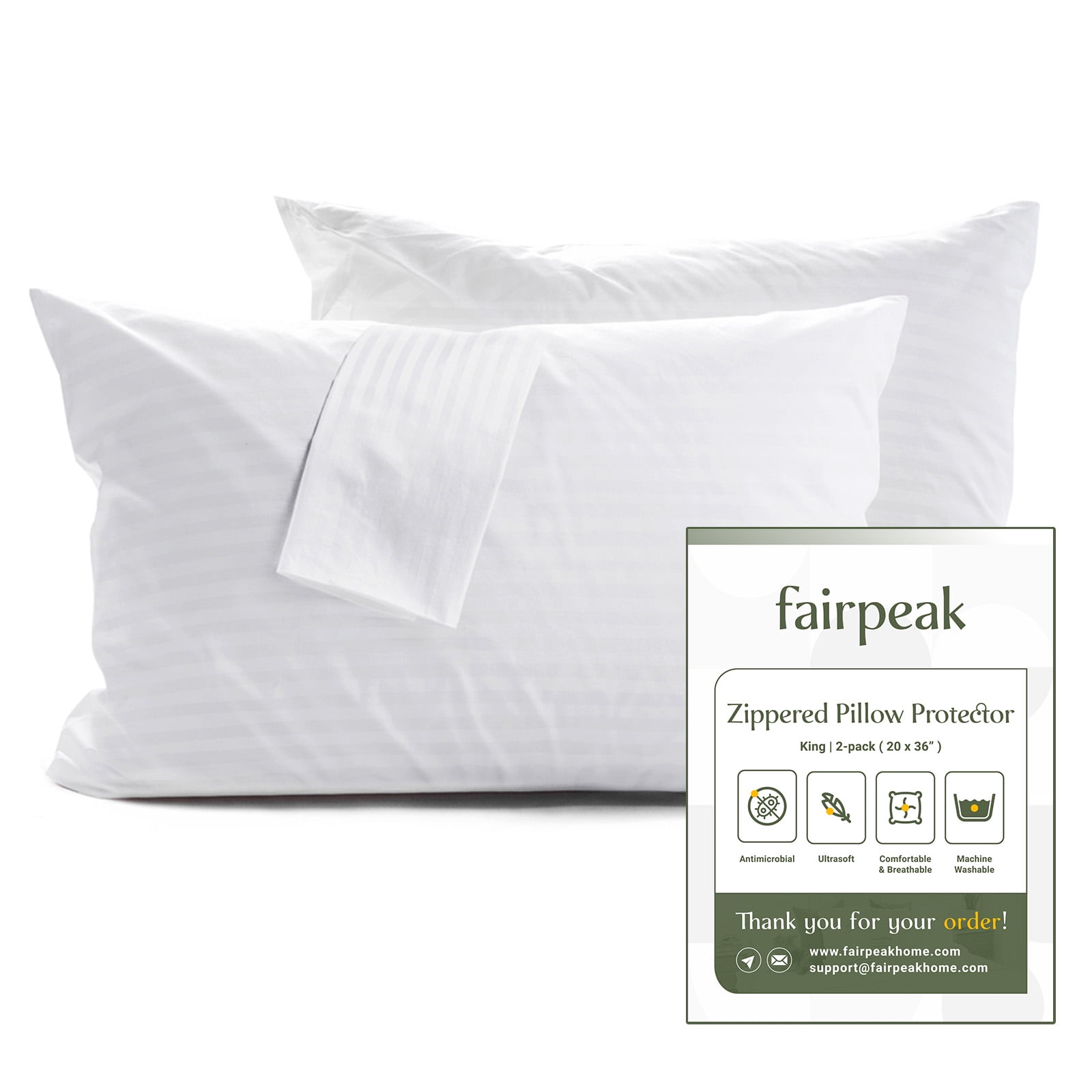 Pillow Protectors Pillow Covers 2 Pack, Zipped Pillow Cases, King Size, Luxury Hotel Quality, Breathable, Soft, Machine Washable