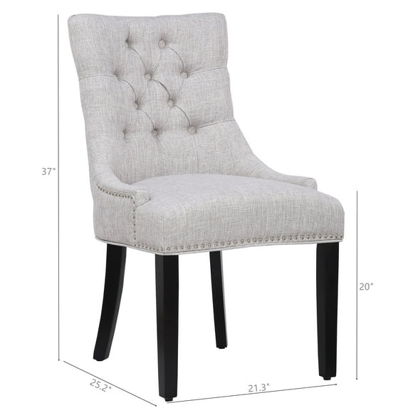 Polytrends Grandview Tufted Upholstered Linen Fabric Dining Chair Dining Chairs Light Gray Rubberwood Tufted,Nailheads Modern & Contemporary