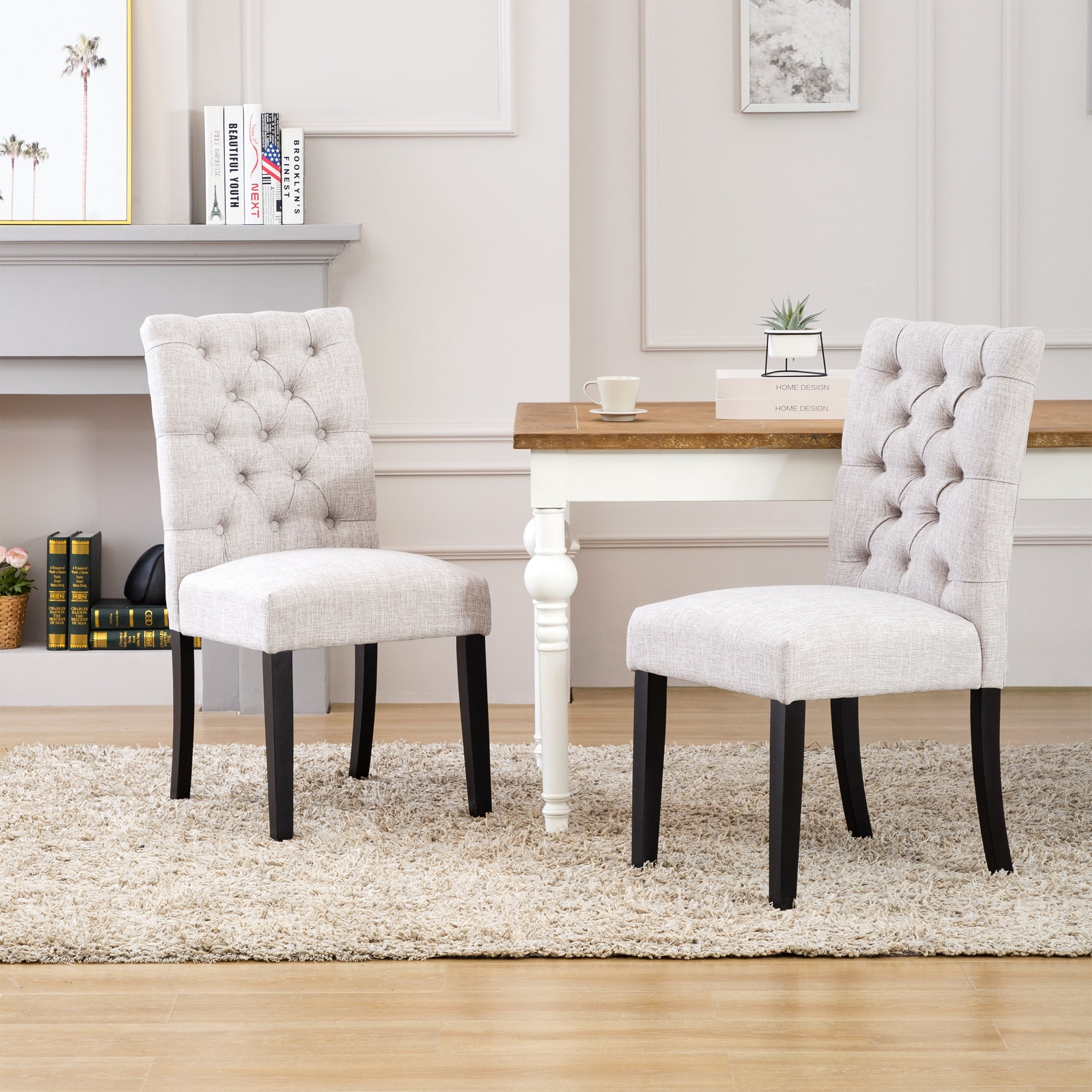 NINA Button Tufted Back Light Gray Upholstered Dining Side Chair