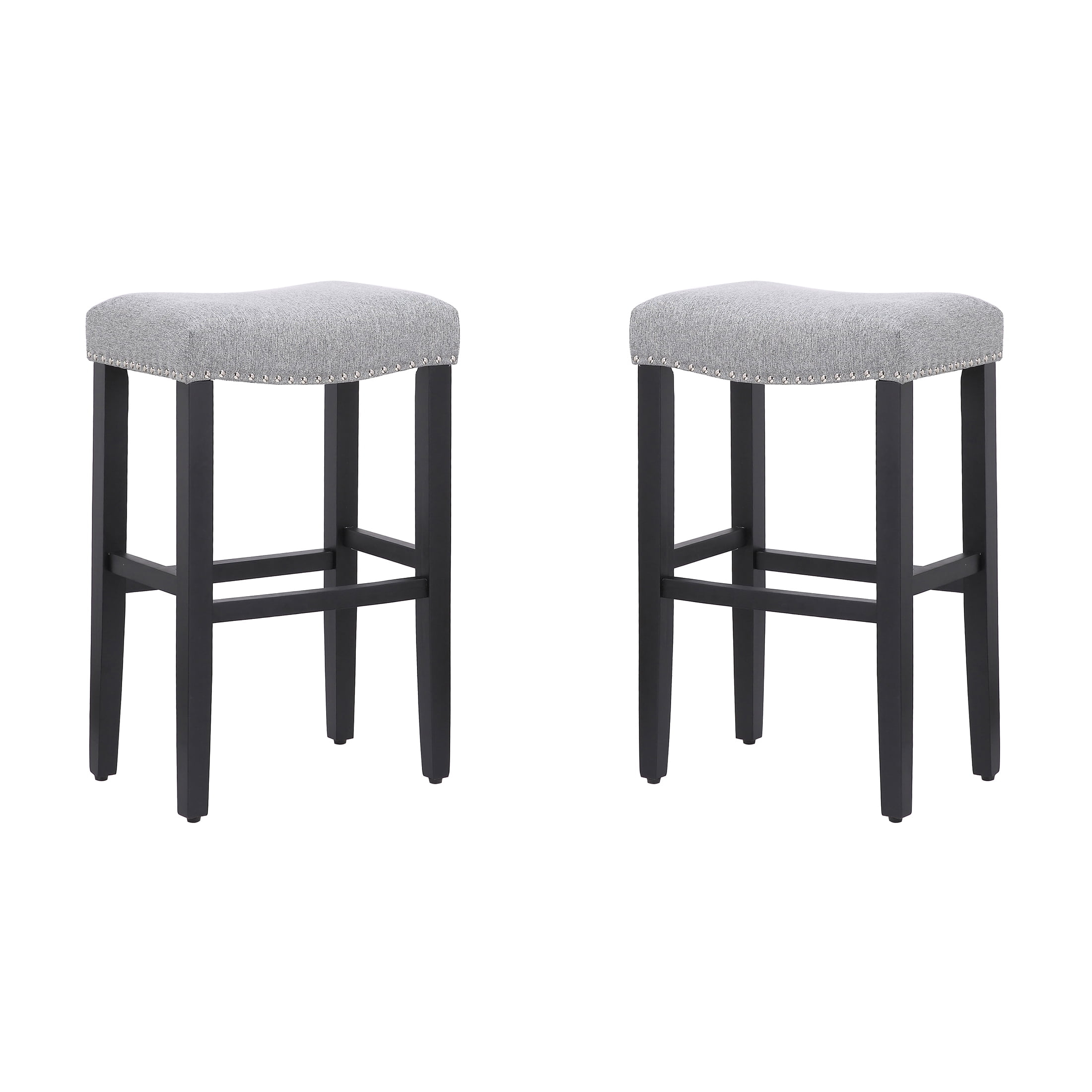 Polytrends Jameson Upholstered Polyester Black 29 Inch Bar Stool (Set Of 2) Black/Gray Metal Metal Upholstered Polyester Glam