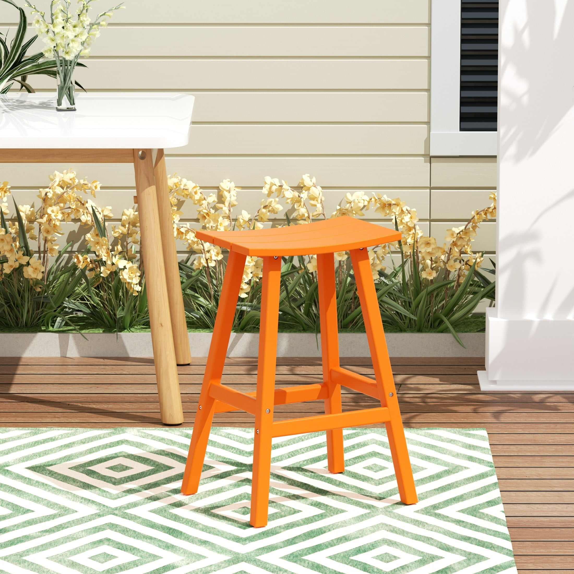 Franklin Orange 29 in. Poly HDPE Fade Resistant Outdoor Patio Saddle Seat Pub Height Bar Stool