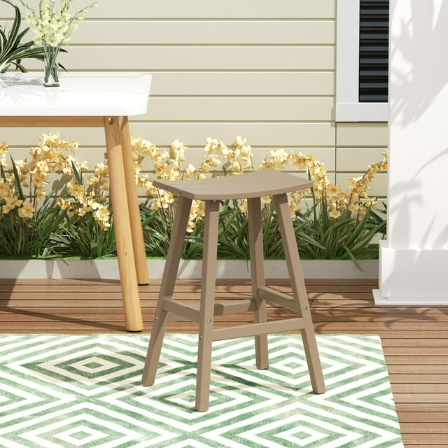 Polytrends  Laguna Hdpe All Weather Outdoor Patio 29" Saddle Seat Bar Stool Weathered Wood