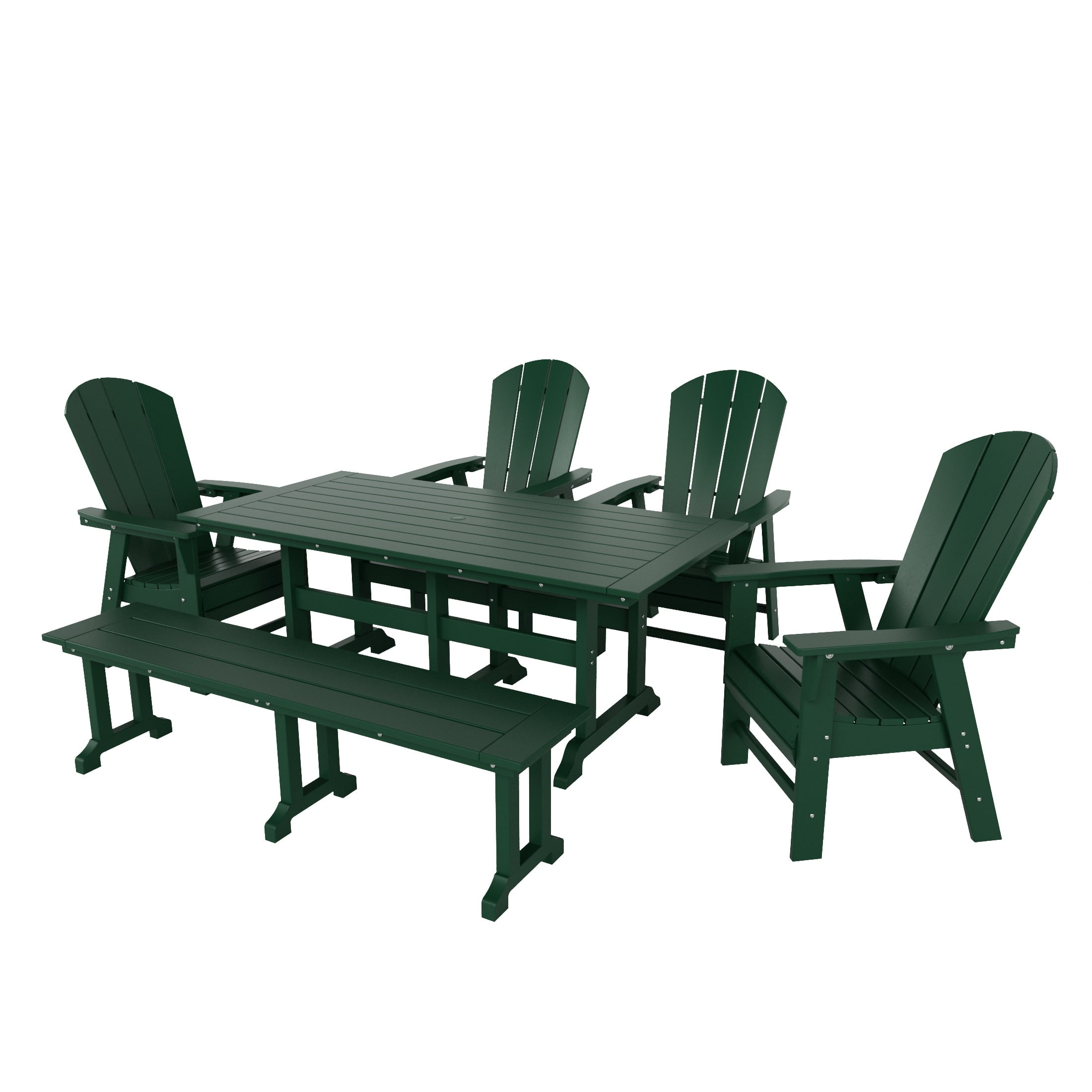 Polytrends  Laguna Hdpe All Weather Outdoor Patio Dining Set with Rectangle Table, Arm Chairs, and Bench (6-Piece Set) Dark Green