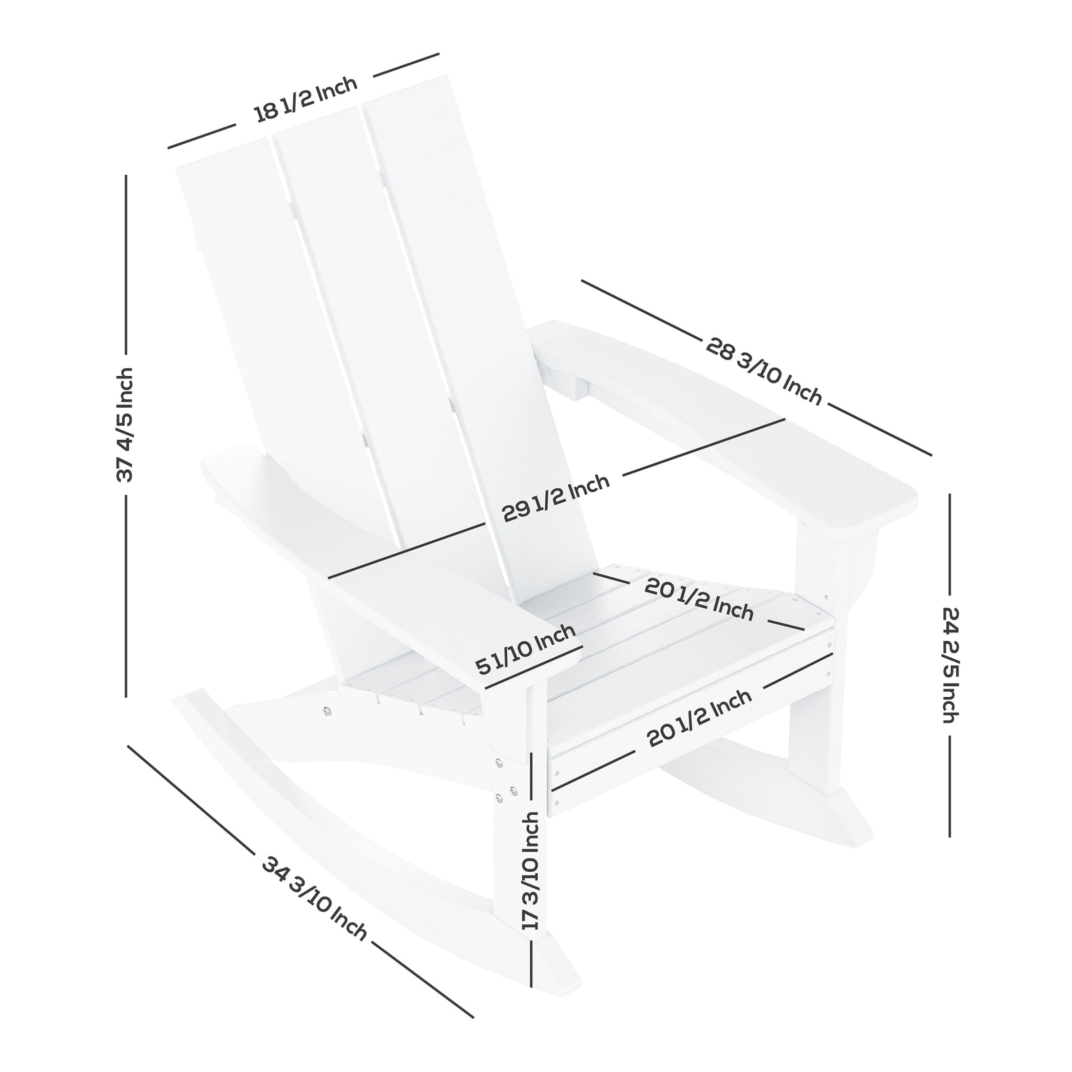 Polytrends  Shoreside Modern Eco-Friendly All Weather Poly Adirondack Rocking Chair White