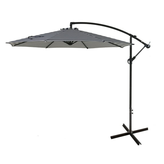 Polytrends Weller 10-foot Offset Cantilever Hanging Patio Umbrella Gray Striped