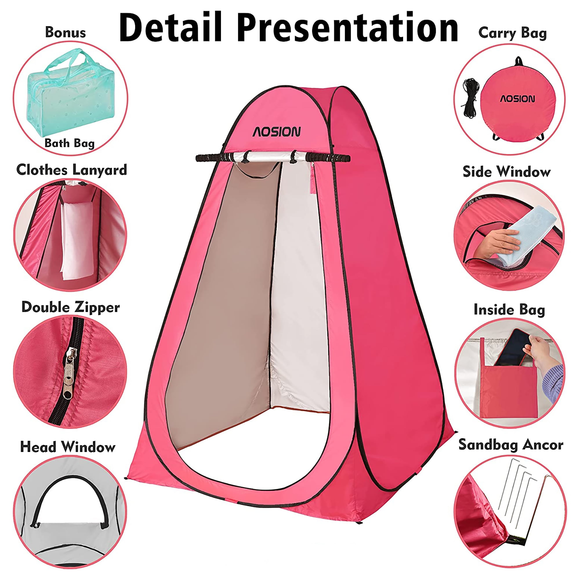 Pop Up Shower Camping Tent, Outdoor Privacy Camp Toilet Tent, Portable Dressing Room with Carrying Bag, Bath Bag for Camping, Hiking