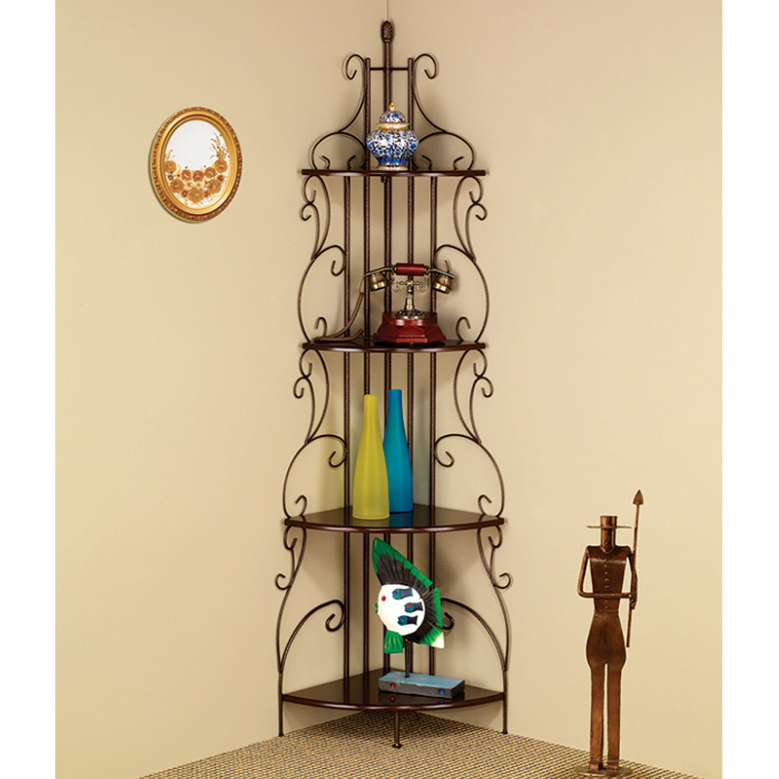 Coaster 4 Shelves Traditional Metal Corner Bookcase in Copper