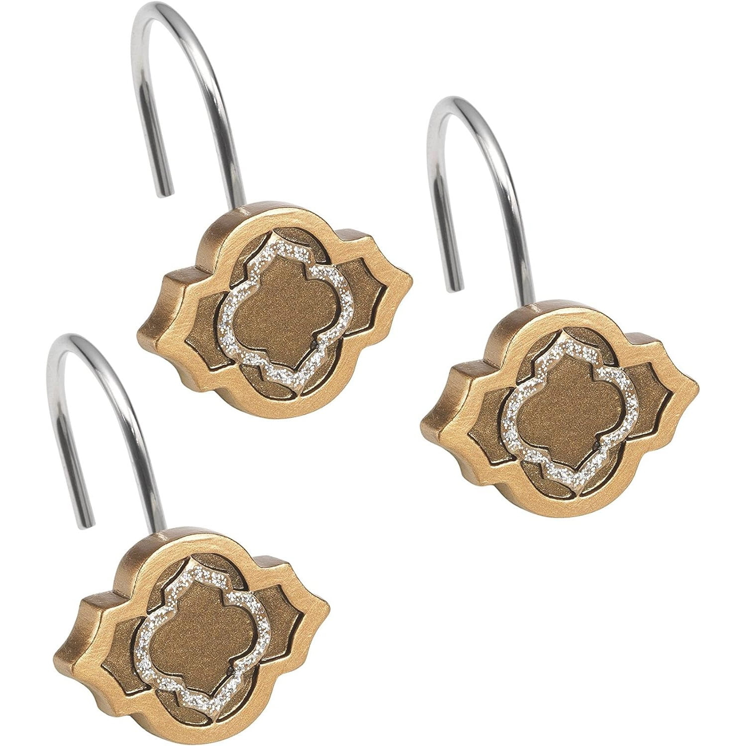 Popular Bath Spindle 12-Piece Shower Hooks, Gold, 9x6x9.5 Inches