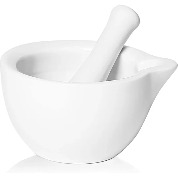 Porcelain Mortar and Pestle, Ceramic Herb Grinder Pill Crusher Set (4.2-inch)
