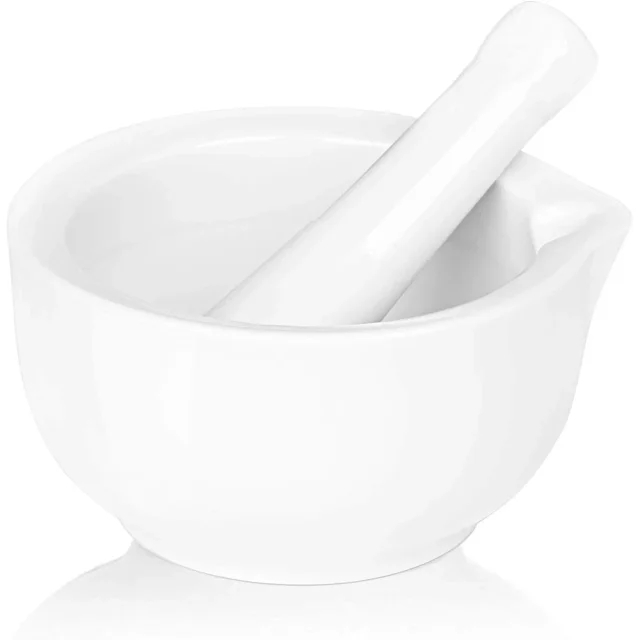 Porcelain Mortar and Pestle, Ceramic Herb Grinder Pill Crusher Set (4.2-inch)