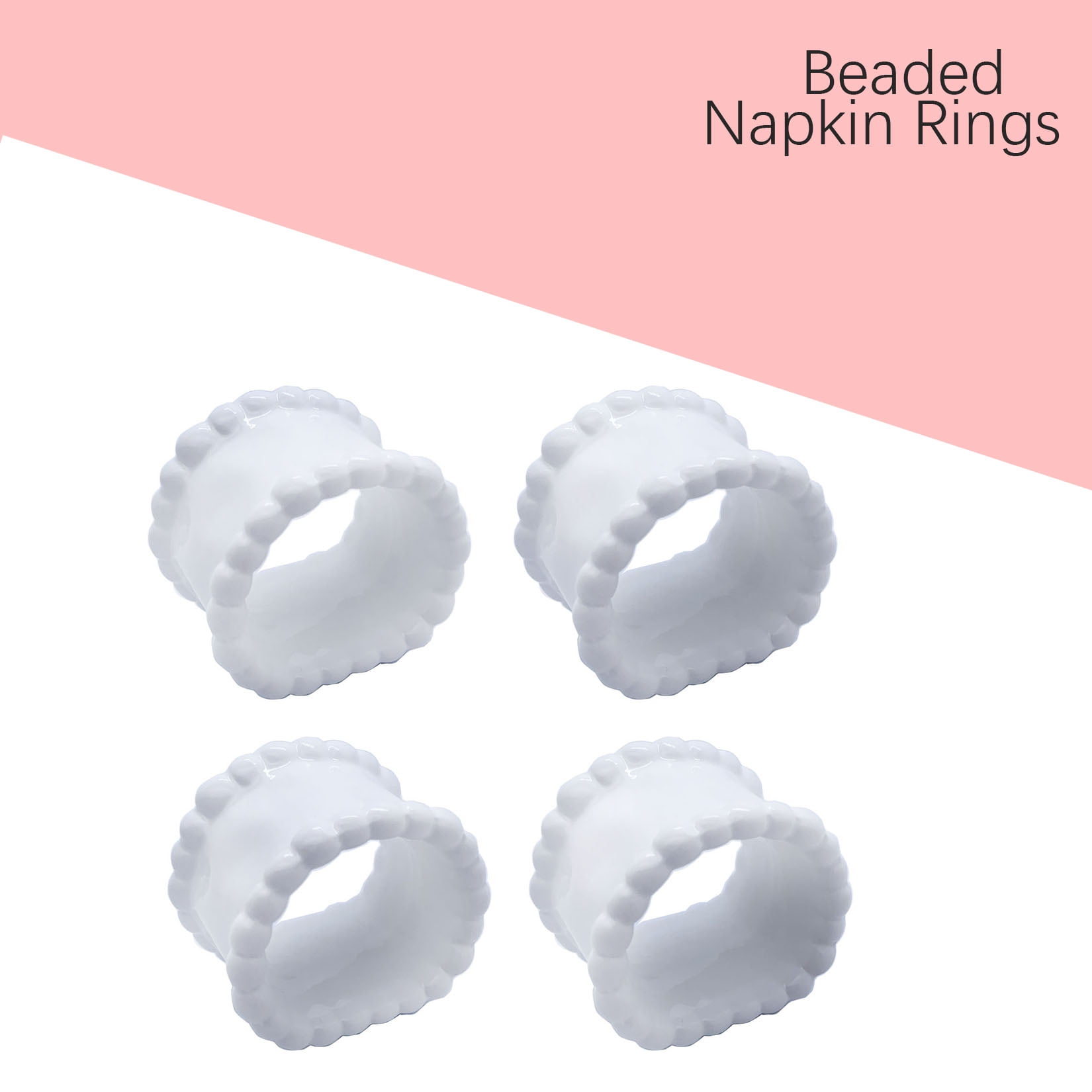 Porcelain Napkin Rings Beaded Napkin Rings, Pack 4 Bead Side Serviette Ring Buckles Round Delicate Solid Cloth Napkin Bands for Dinner Parties, Wedding, Thanksgiving, Christmas Holiday