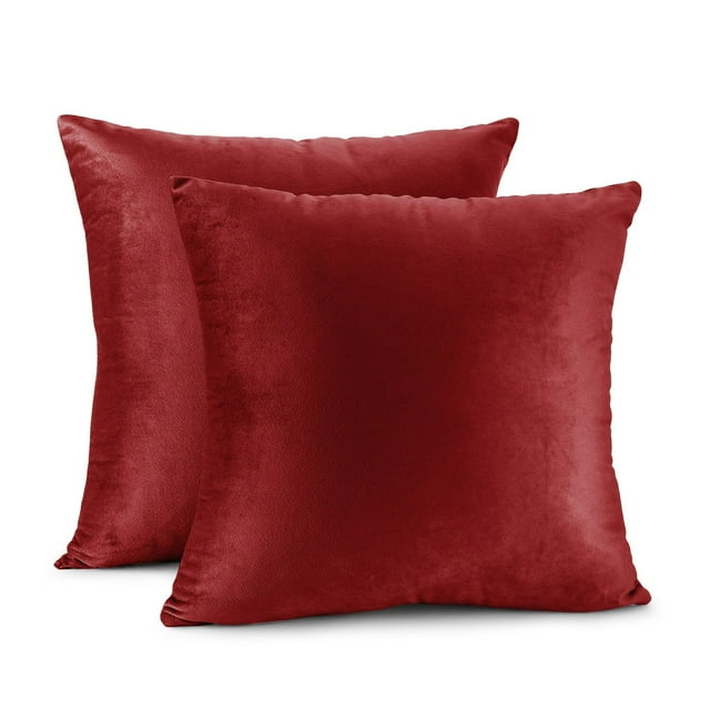 Porch & Den  Cosner Microfiber Velvet Throw Pillow Covers (Set of 2) Cherry red 18" x 18"