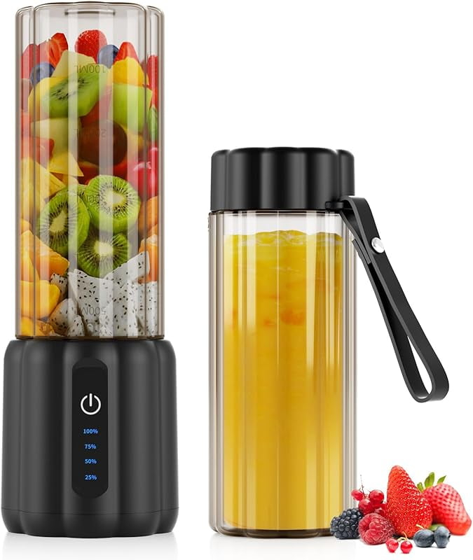 Portable Blender - Small Smoothie & Shake Maker, 17 Oz Personal Blender with 6 Blades, USB-C Rechargeable Mini Mixer with Extra Lid for Travel, Office, Gym-xlk