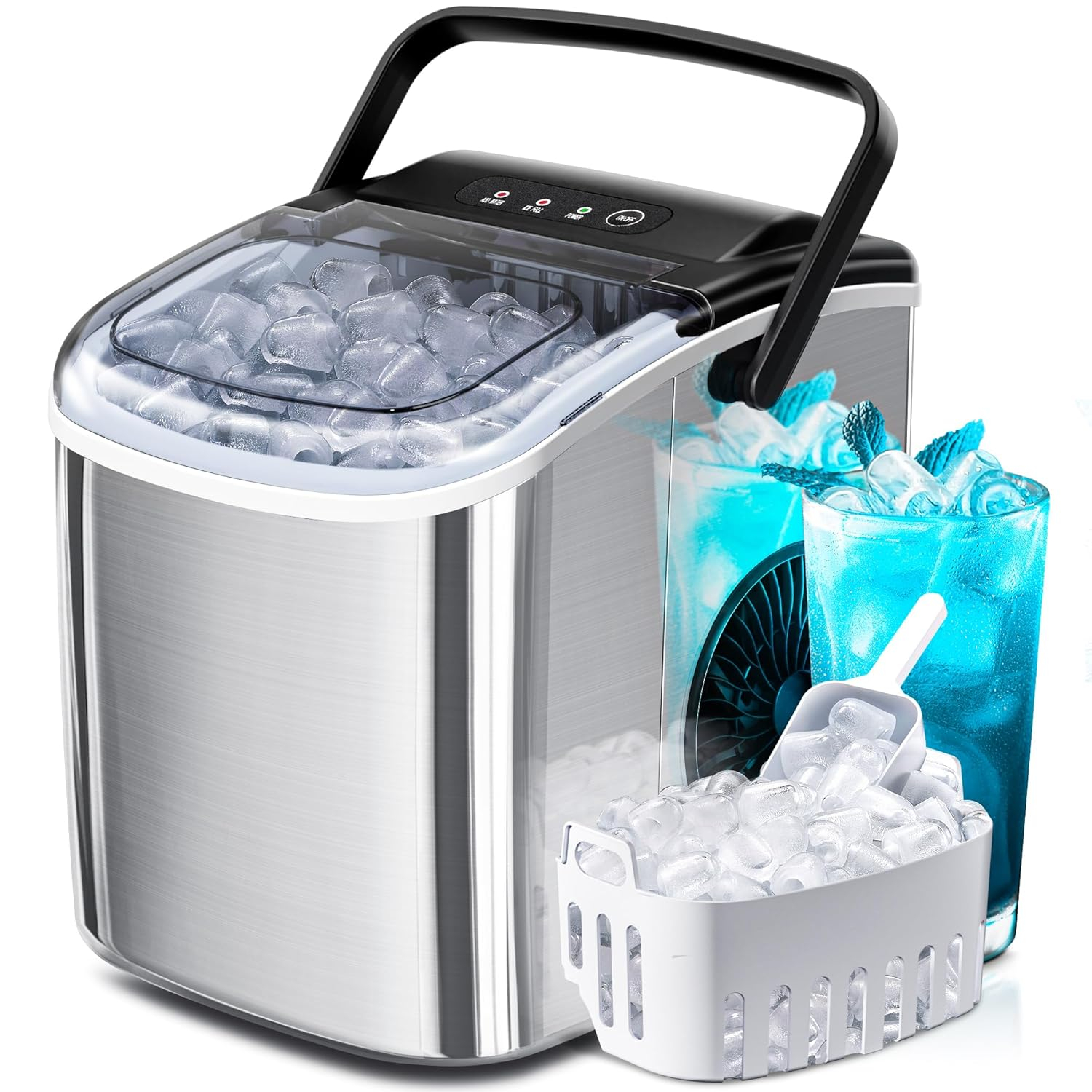 Stainless Steel Portable Countertop Ice Maker with Self-Cleaning