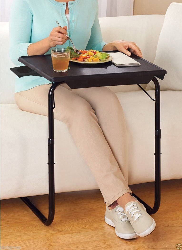 Veryke Portable Standing Adjustable Laptop Desk with Cup Holder, Tray Side Table for Home Office (Black)