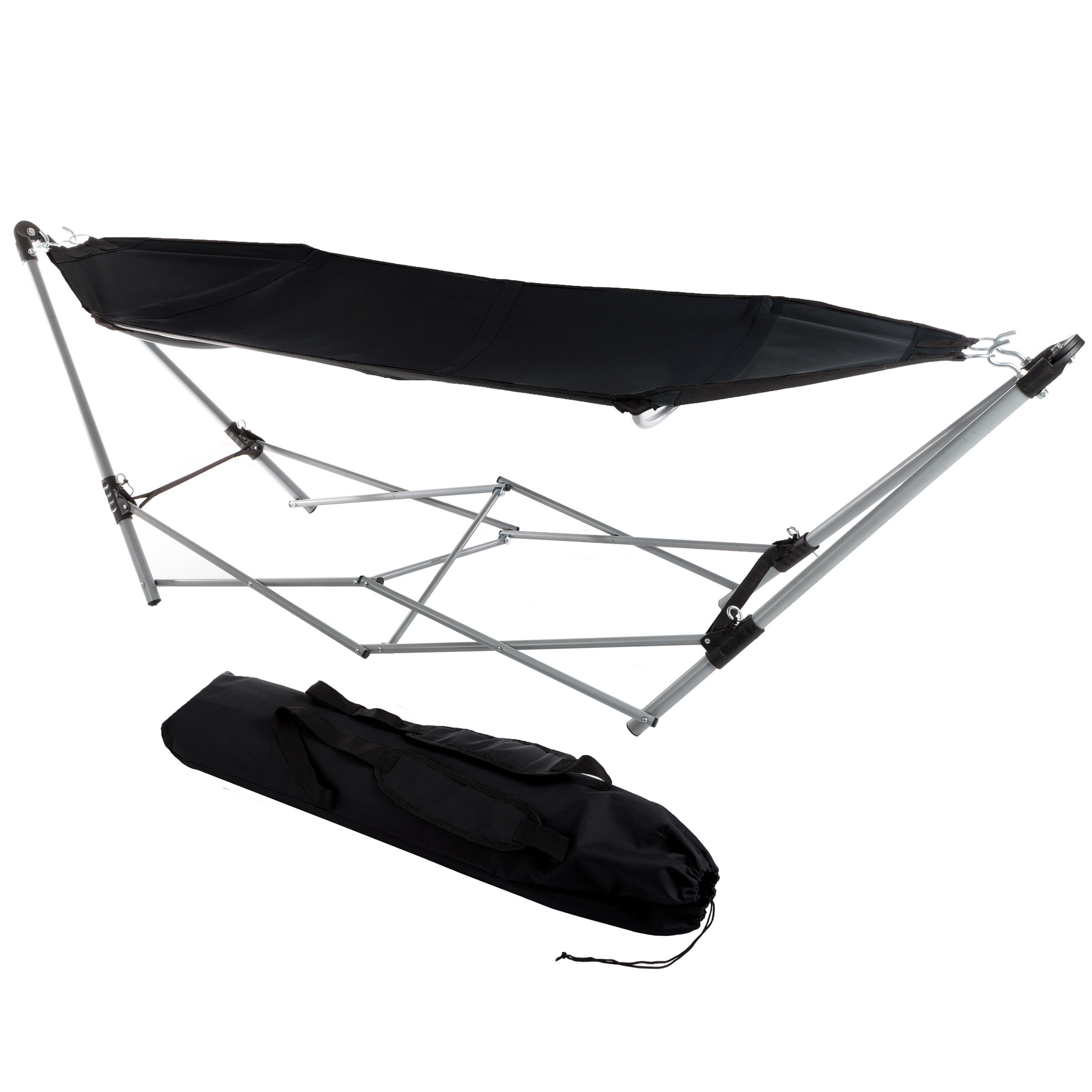 Portable Hammock with Stand - Folds and Fits into Included Carry Bag for Easy Travel- Perfect for Backyard Pool Beach Hiking by Lavish Home (Black)