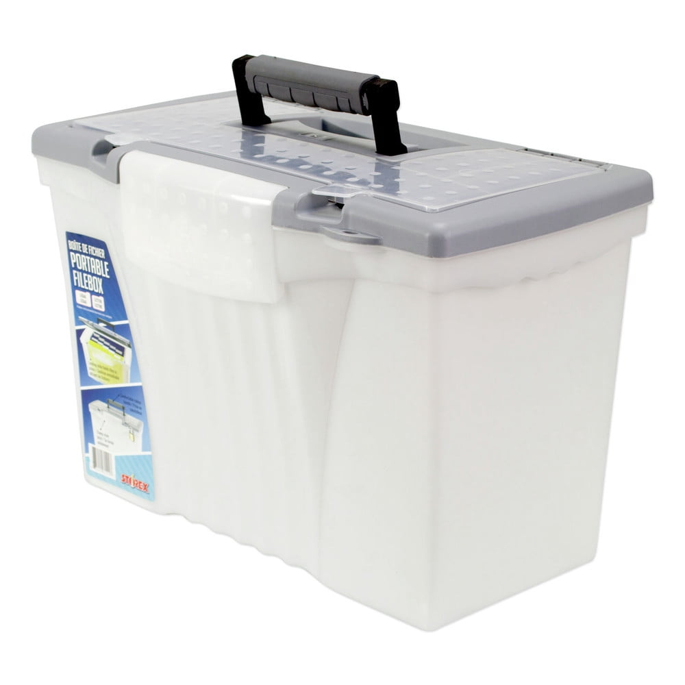 Portable Letter/Legal Filebox With Organizer Lid, Letter/Legal Files, 14.5" X 10.5" X 12", Clear/Silver