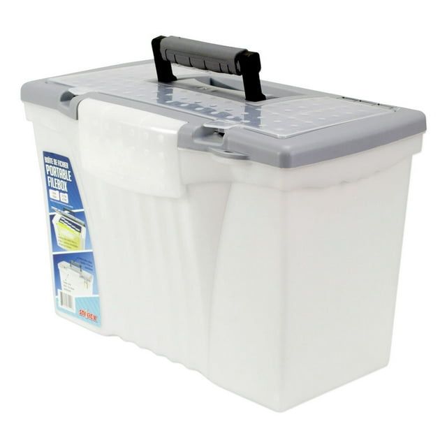 Portable Letter/Legal Filebox With Organizer Lid, Letter/Legal Files, 14.5" X 10.5" X 12", Clear/Silver