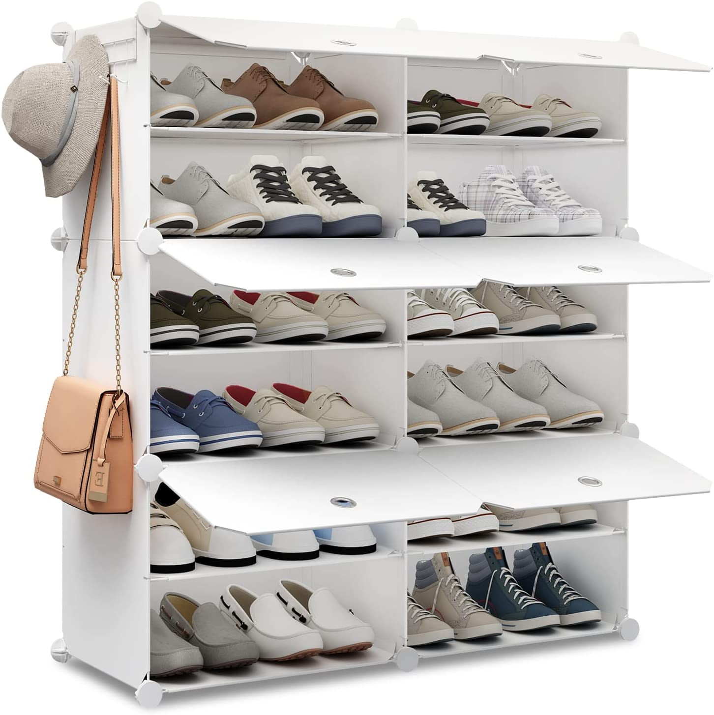 Portable Shoe Rack Organizer 24 Pairs Tower Shelf Storage Cabinet Stand Expandable for Heels, Boots, Slippers, 6 Tier White