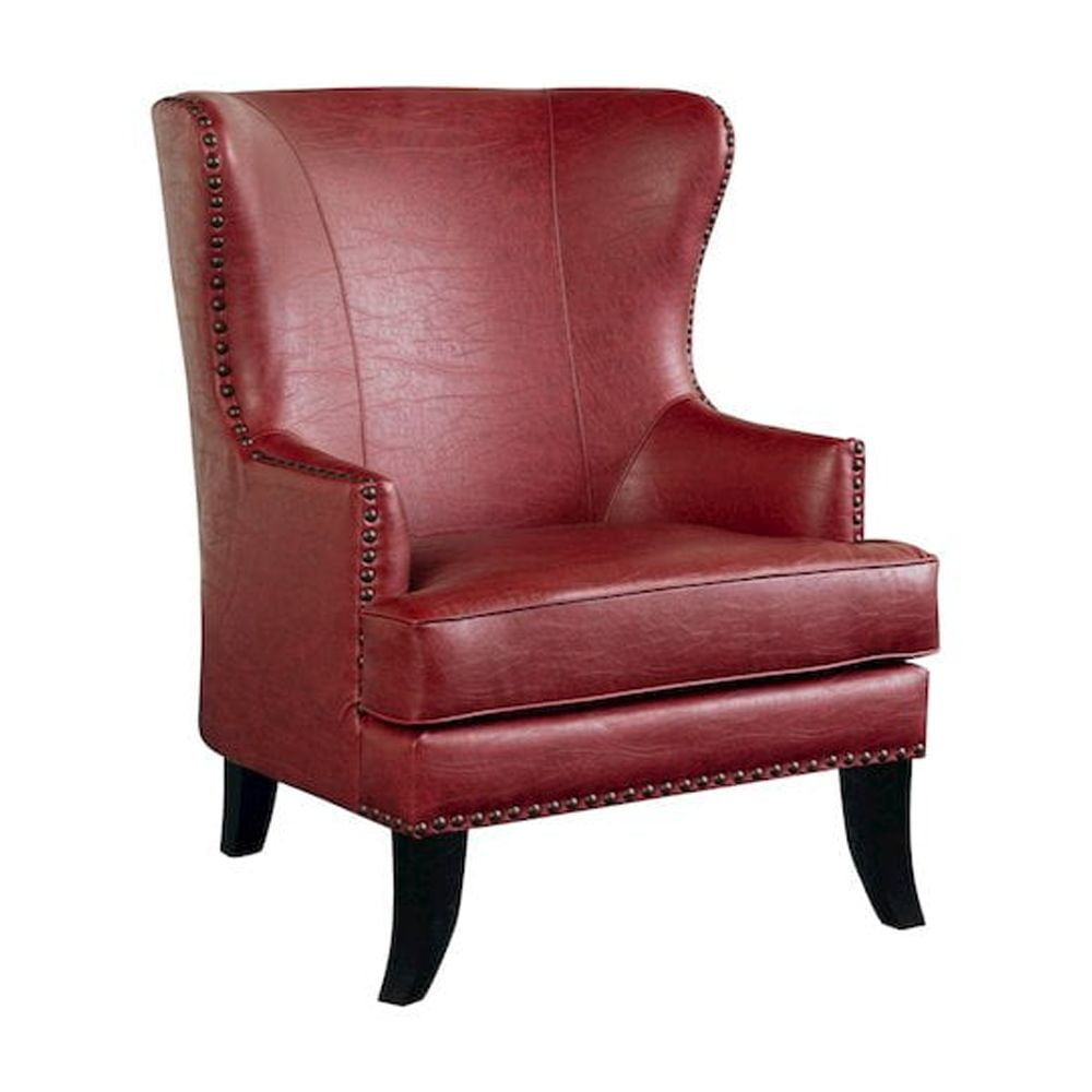 Porter Designs Grant Wingback Leather Accent Chair with Nailhead - Red