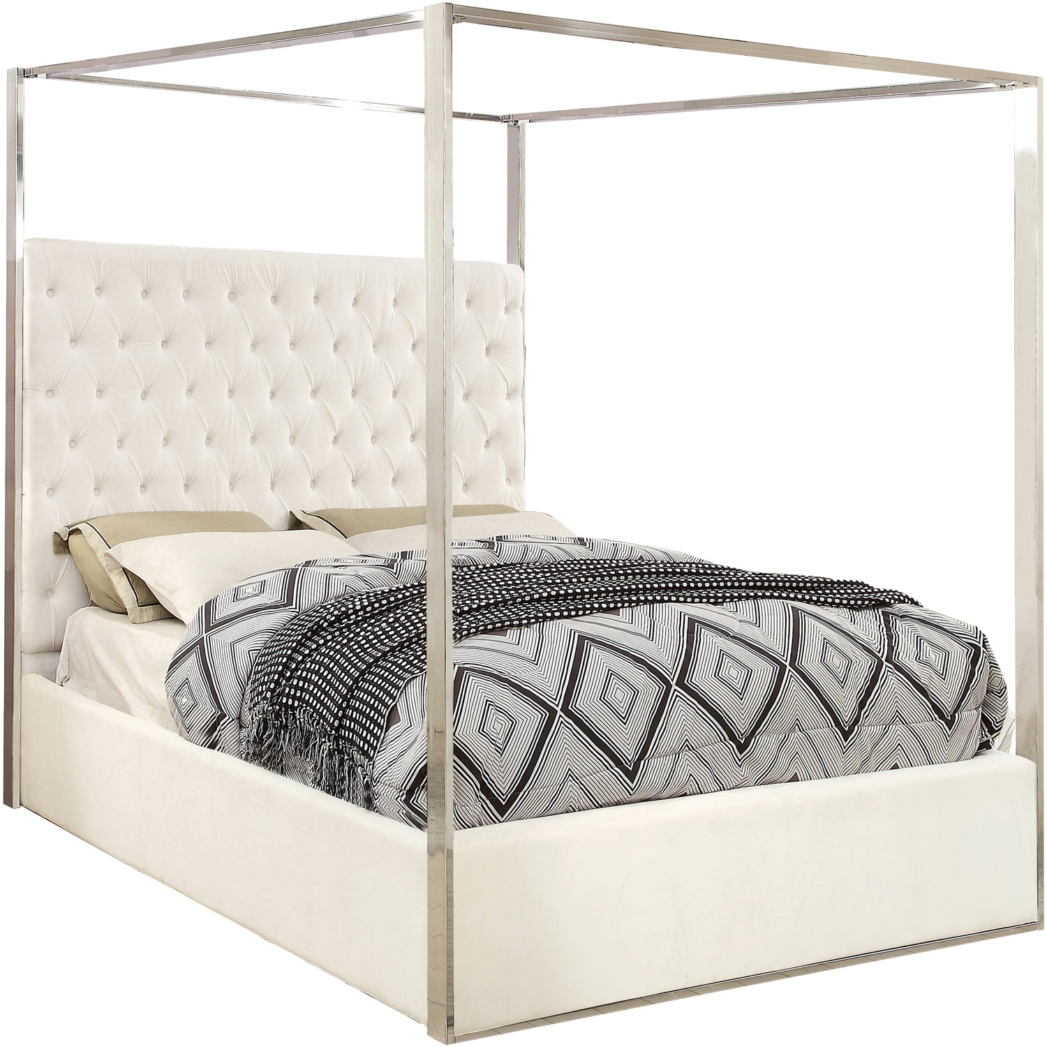 Porter White Velvet Queen Bed-Color:White Velvet,Style:Contemporary