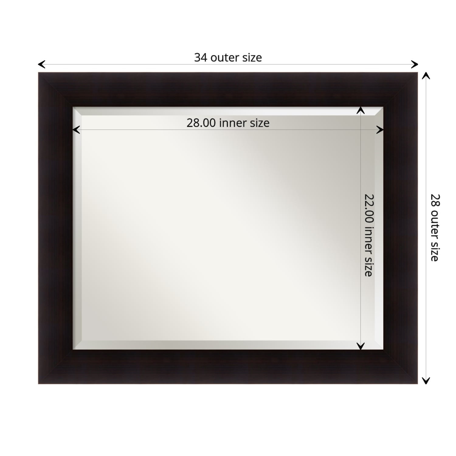 Amanti Art Beveled Wood Bathroom Wall Mirror - Portico Espresso Frame Outer Size: 34 x 28 in