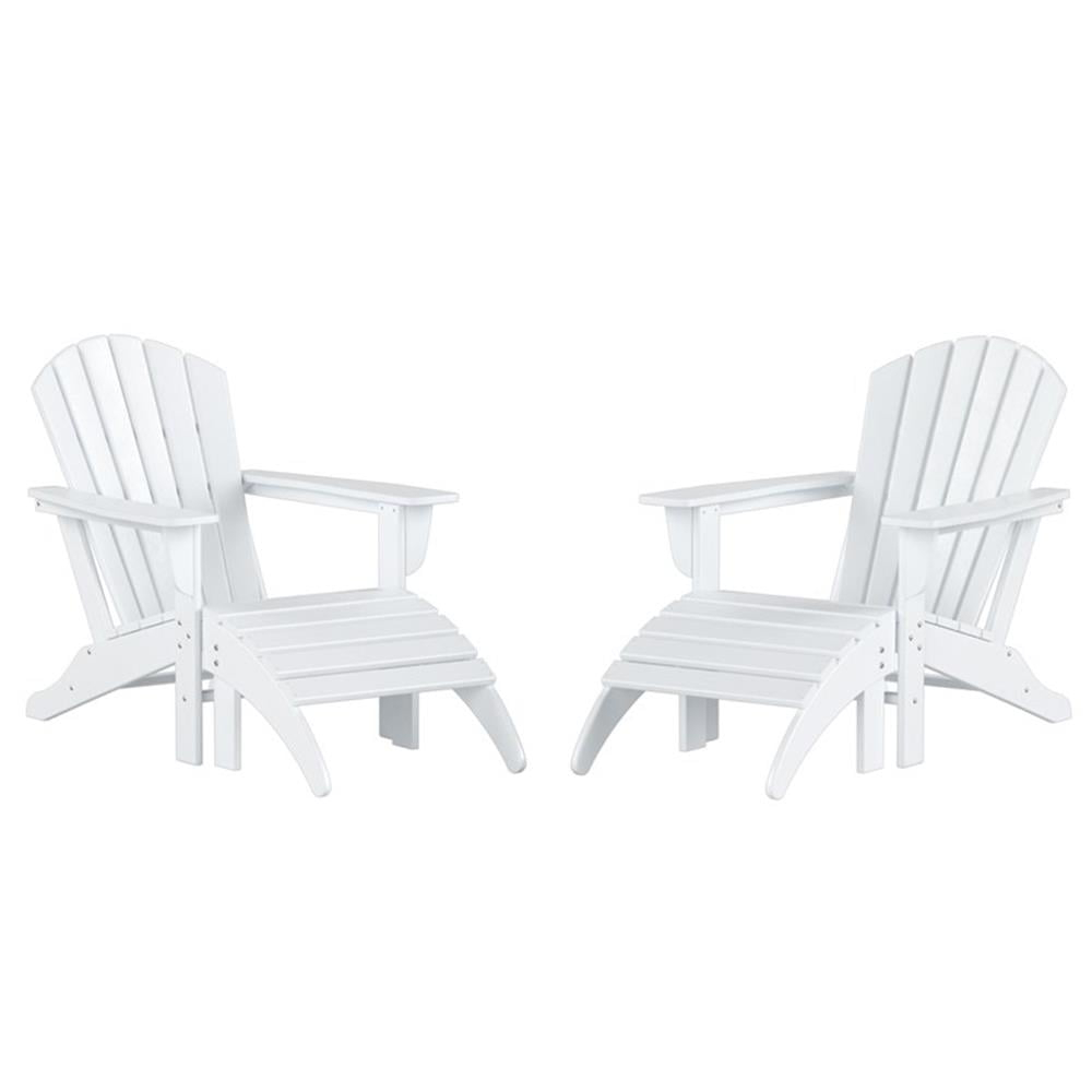 Portside 4-Piece Adirondack Chair with Matching Ottoman Footrest Set White