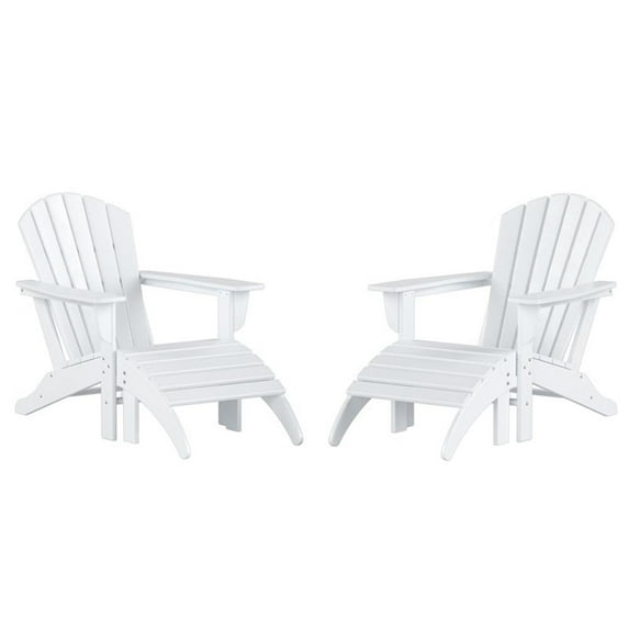 Portside 4-Piece Adirondack Chair with Matching Ottoman Footrest Set White