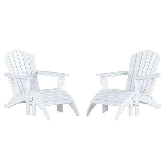 Portside 4-Piece Adirondack Chair with Matching Ottoman Footrest Set White