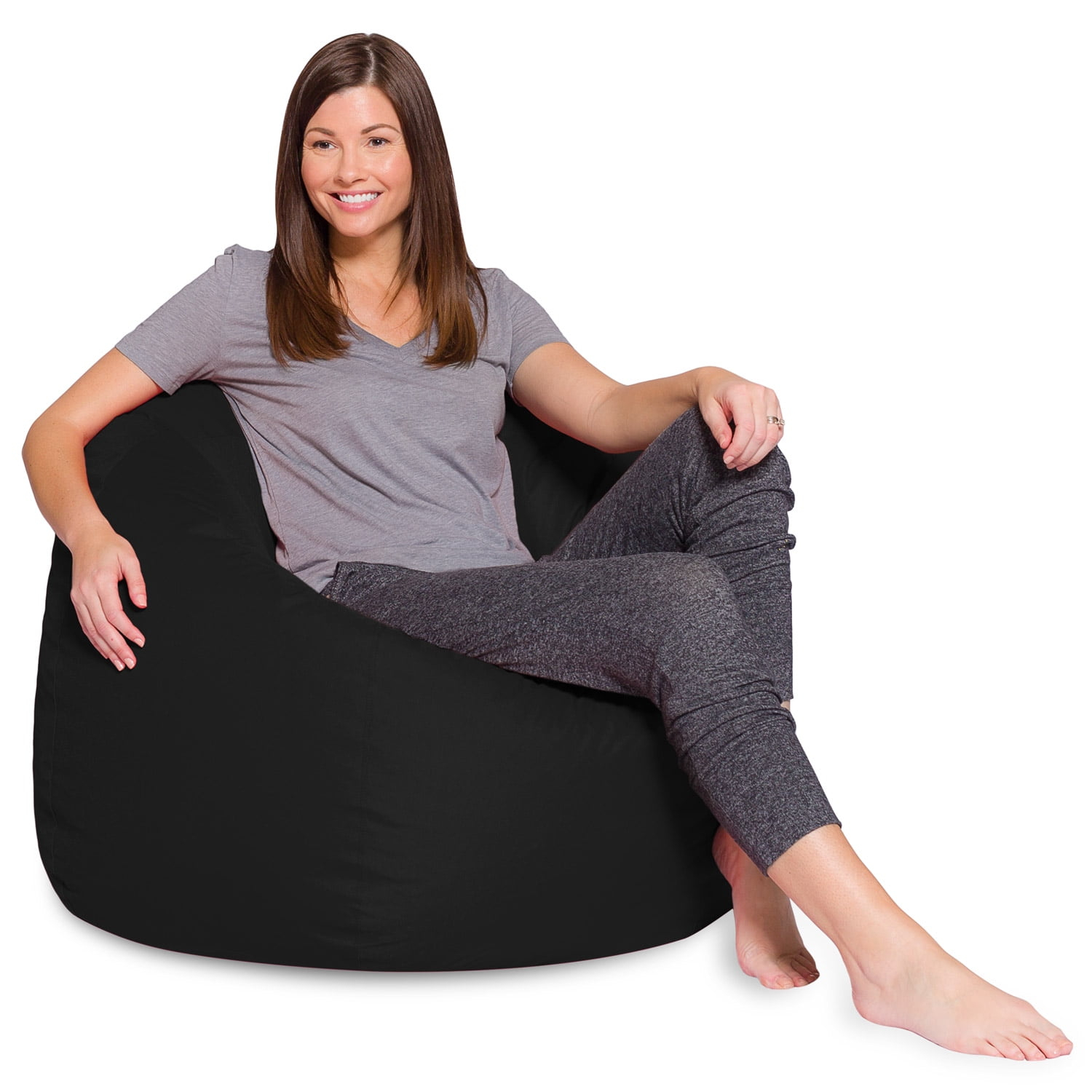 Posh Creations Bean Bag Chair, Soft Lounger for Sitting and Reading, Kids, 4 ft, Black