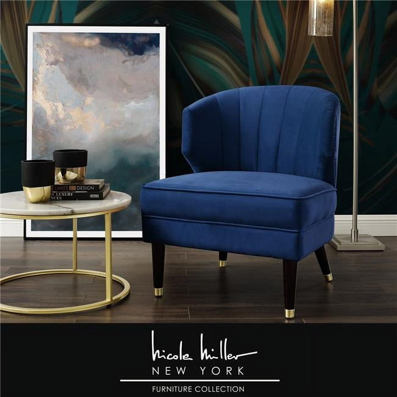 Posh Living Shepherd Velvet Slipper Accent Chair, Navy & Gold - 27 x 29 x 33.5 in.