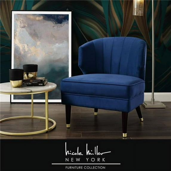 Posh Living Shepherd Velvet Slipper Accent Chair, Navy & Gold - 27 x 29 x 33.5 in.