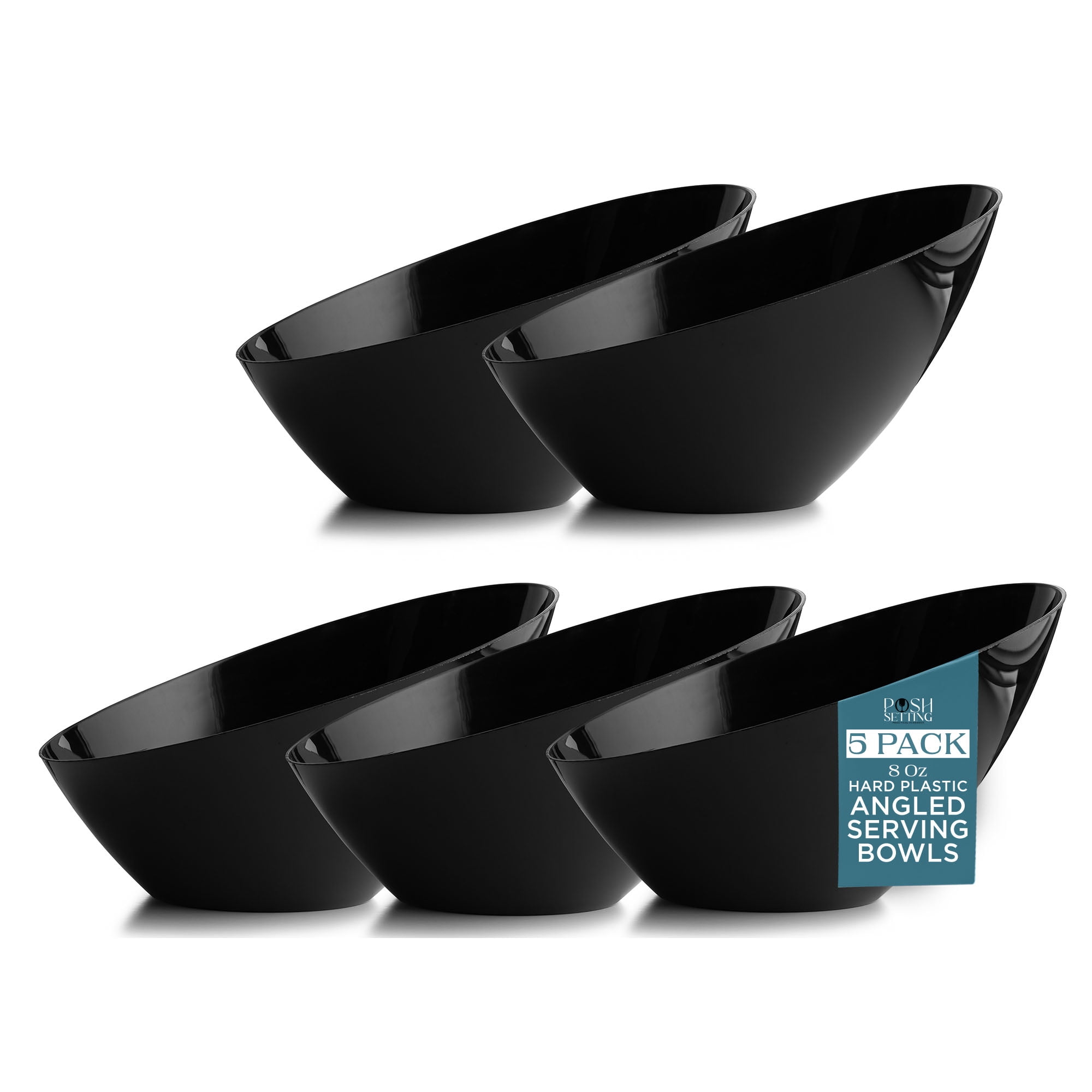 Posh Setting - Black Plastic Serving Bowls for Party, Angled Bowls, Disposable Chip Bowls, Candy Bowls for Party Table, Salad and Fruit Bowls for Party, Wedding Serving Bowls-Black, 8 OZ, 5 Pack