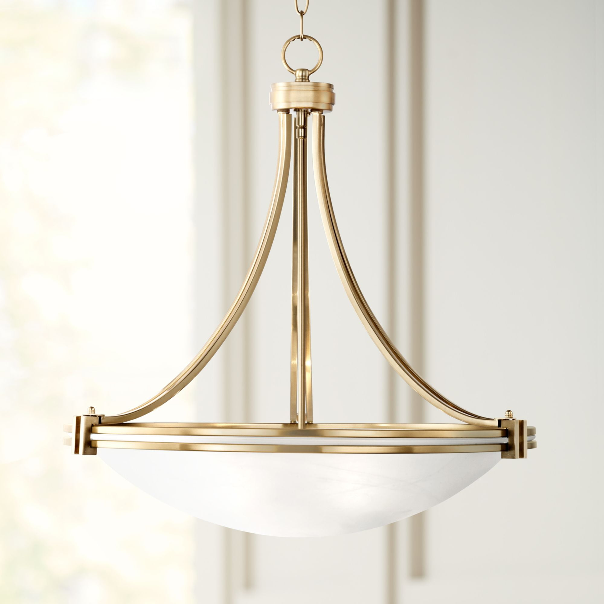 Possini Euro Design Deco Warm Brass Pendant Chandelier 21 1/2" Wide Modern White Marbled Bowl Glass 3-Light Fixture for Dining Room Kitchen Island