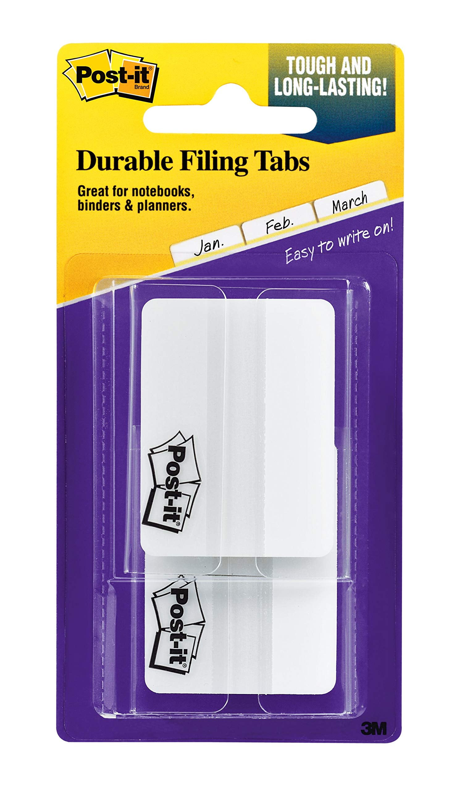 Post-it Tabs, 2 in, Solid, White, 25 Tabs/On-The-Go Dispenser, 2 Dispensers/Pack (686F-50WH)