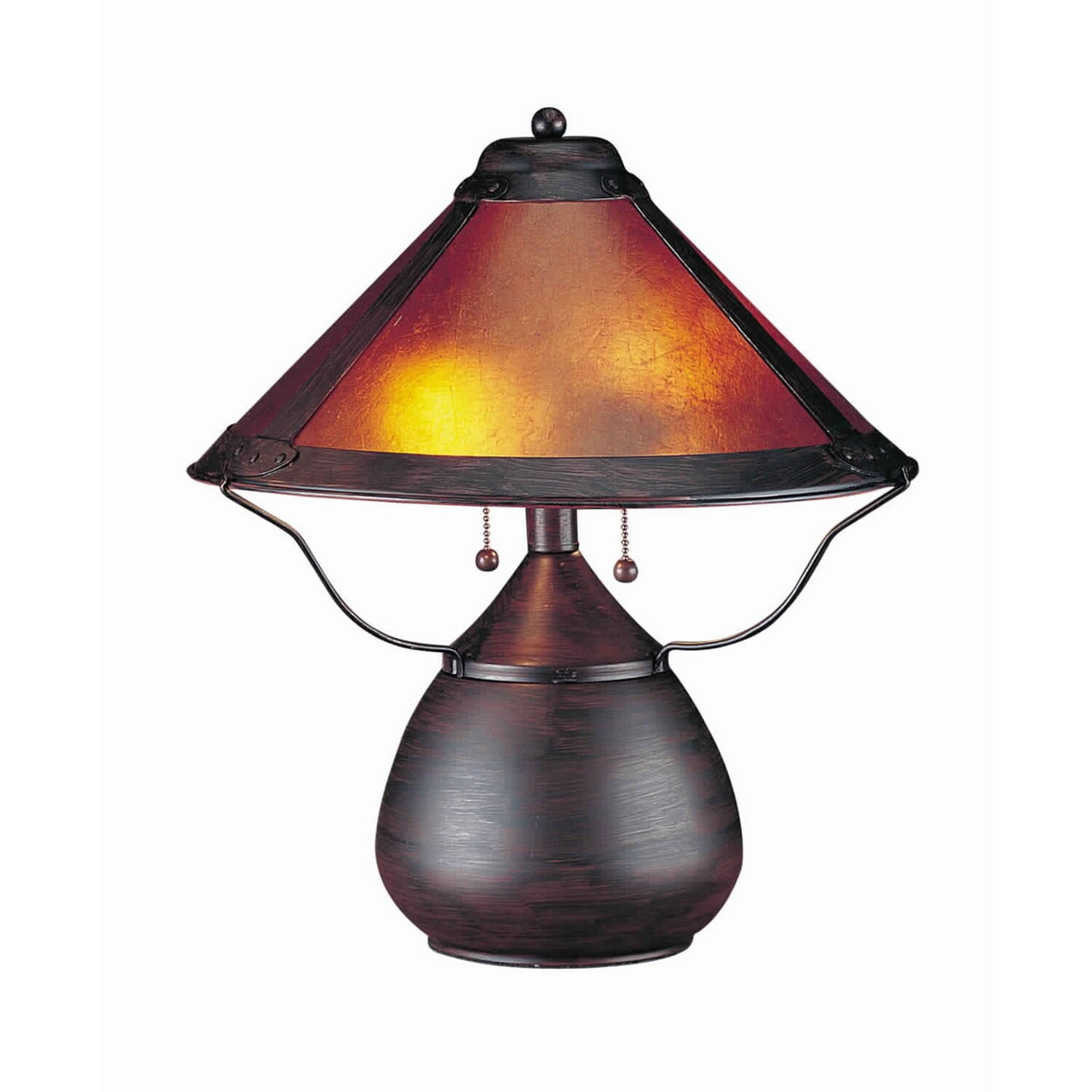 Benjara Pot Bellied Metal Body Table Lamp with Conical Mica Shade, Bronze