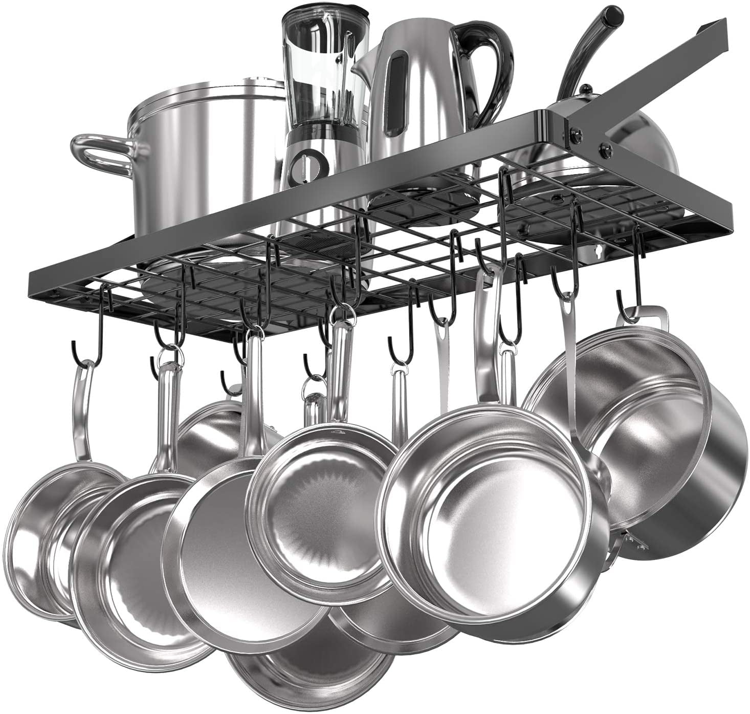 Vdomus Hanging Pots and Pans Organizer - Wall Mounted Pot Rack with 15 Hooks, 29.3 x 13 Inch Heavy-Duty Cookware Organizer for Kitchen Storage - Ideal Pot and Pan Holder with Square Grid Design, Black