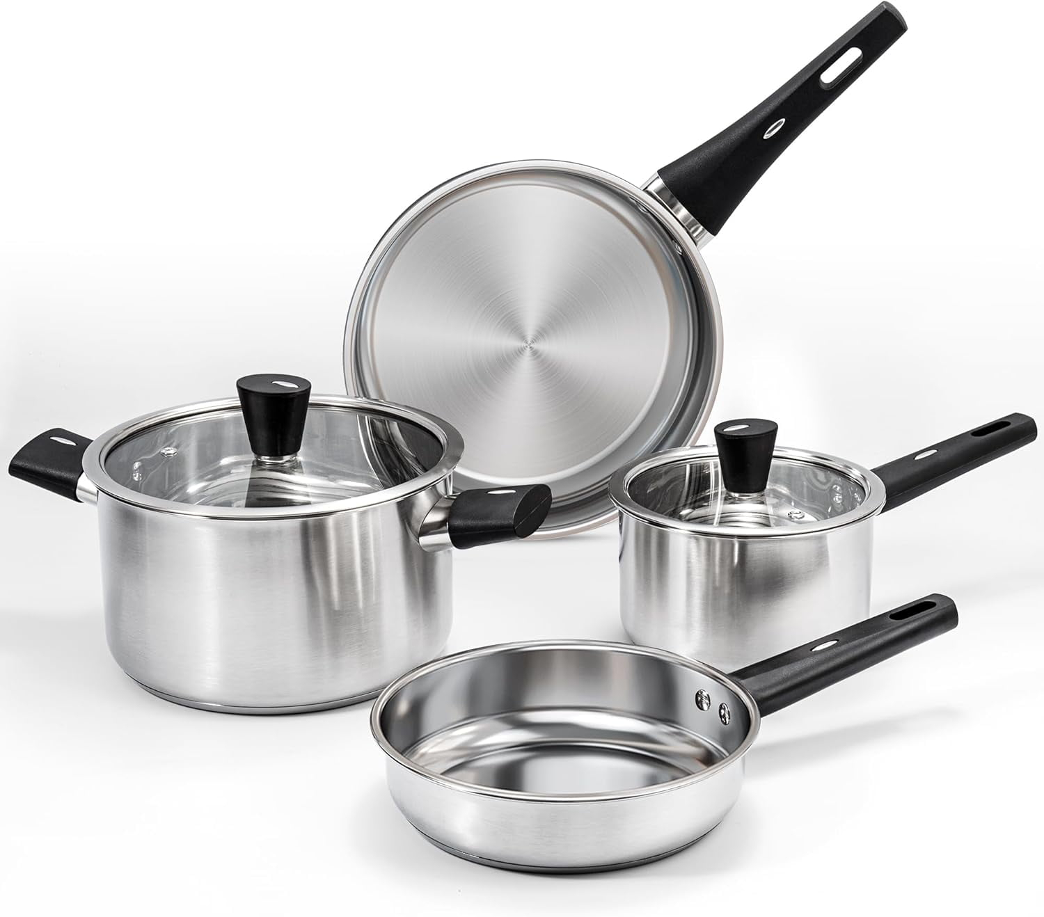 Pots and Pans Set, 6-Piece Stainless Steel Kitchen Cookware Set with Stay-Cool Handles, kitchen Cooking Sets Pots and Pans Compatible with Gas, Electric & Induction, Dishwasher Safe