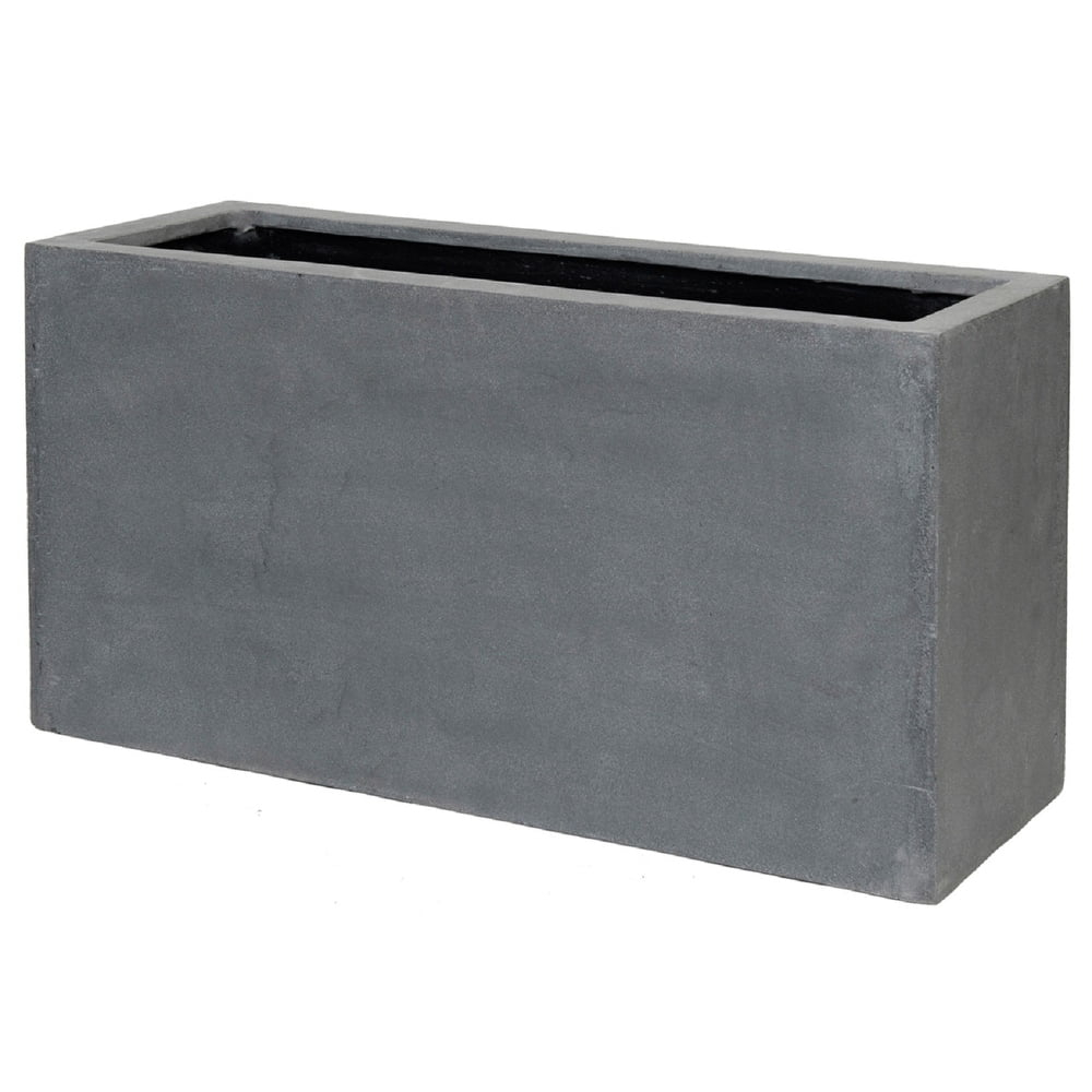 Pottery Pots USA Inc. Pottery Pots Jort Small Fiberstone Indoor Outdoor Modern Rectangle Planter, 16 Inch Tall Grey 16"x32"x12"