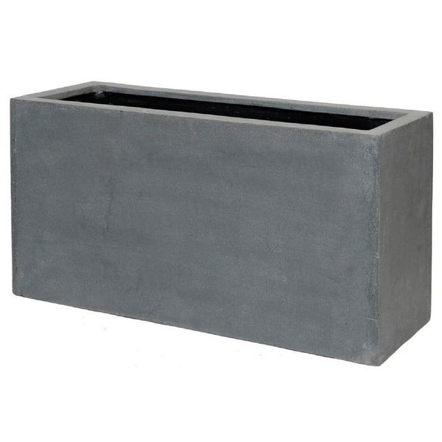 Pottery Pots USA Inc. Pottery Pots Jort Small Fiberstone Indoor Outdoor Modern Rectangle Planter, 16 Inch Tall Grey 16"x32"x12"