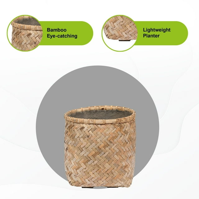 Pottery Pots USA Inc. Pottery Pots Zayn Bamboo Indoor Outdoor Round Planter, Natural Finish 14.6" x 14.6" x 14.3"