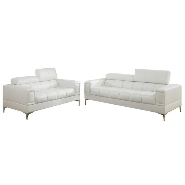 Poundex Furniture 2 Piece Faux Leather Sofa Set in Cream-White Color