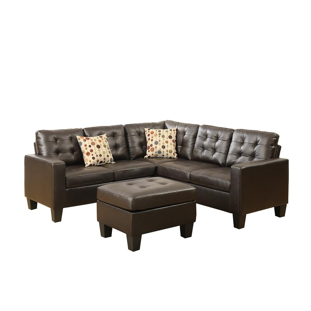 Poundex Furniture 4 Piece Faux Leather Sectional Sofa Set in Espresso